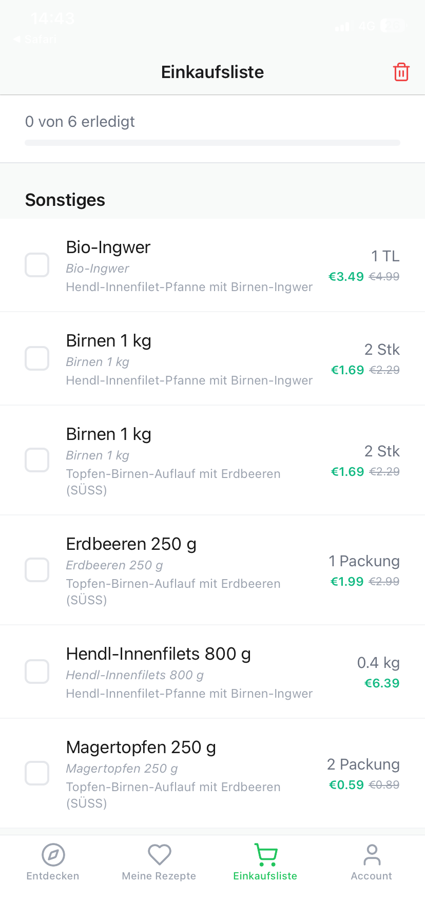 Einkaufsliste – Preise & Angebote